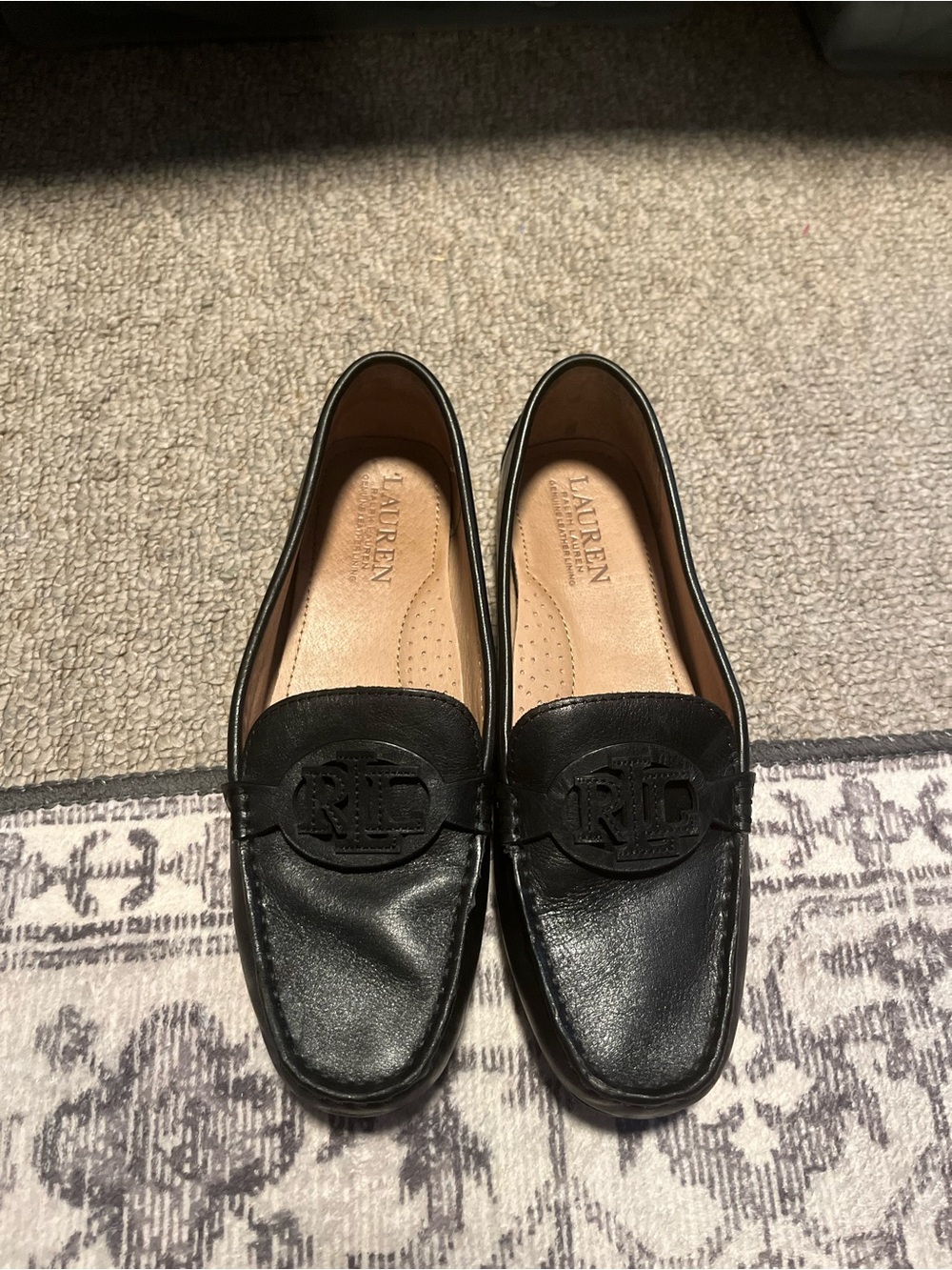 Lauren Ralph Lauren Black Leather Logo Loafers